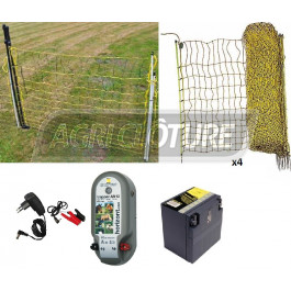 Kit clôture électrique 25 Ares pour Rongeur, Lapin. Electrificateur mixte 12/230V, Batterie, filets, Portillon.