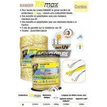 Cordelette Ranger R6 couleur Jaune & Blanc diamètre 6mm, Haute qualité pour toutes clôture électriques.
