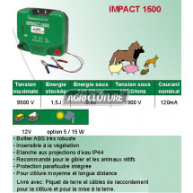 Electrificateur 1,5joules alimentation batterie 12v pour clôture IMPACT 1500